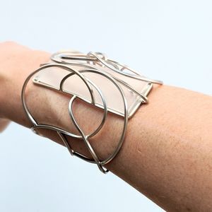 Artist-Made Silvertone Wire & Glass Cuff Bracelet
